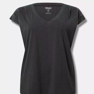 Heritage Cotton V-Neck Grommet Dolman Tee